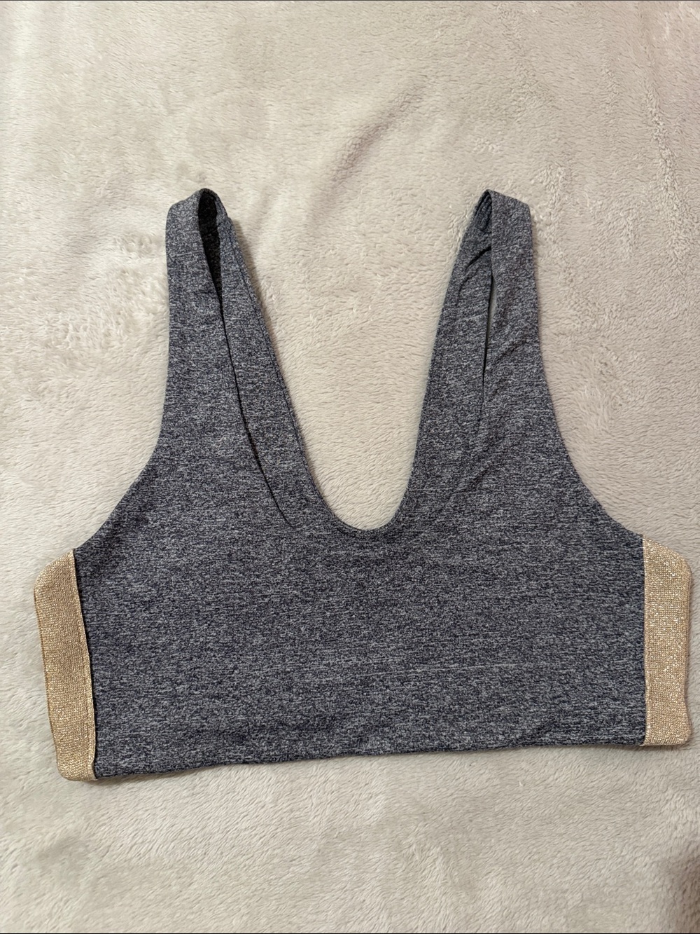 Seamless Heather Gray Scoop-Back Bralette with Gold Trim